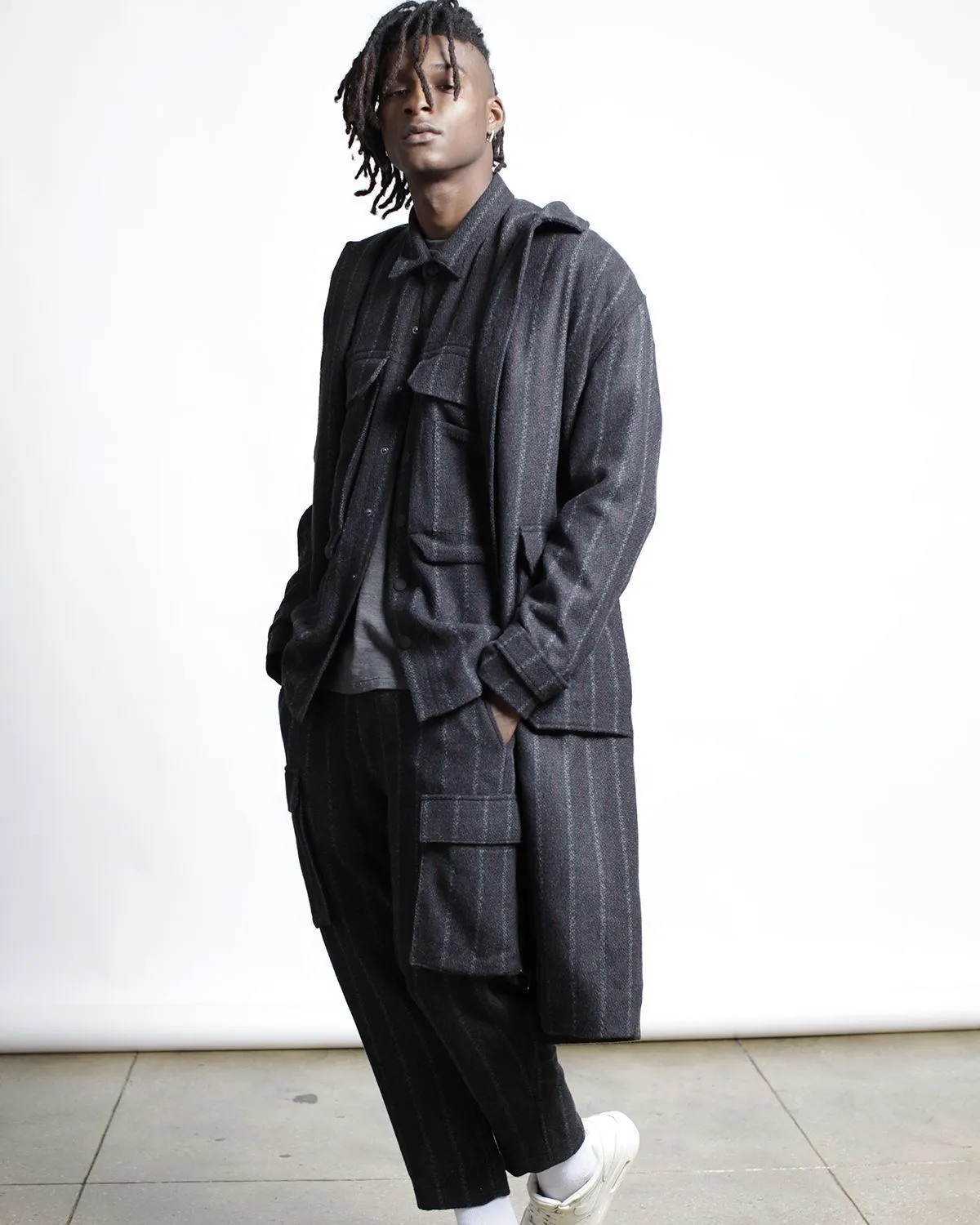 Honore Chalk Stripe Woven Overcoat (FINAL SALE)