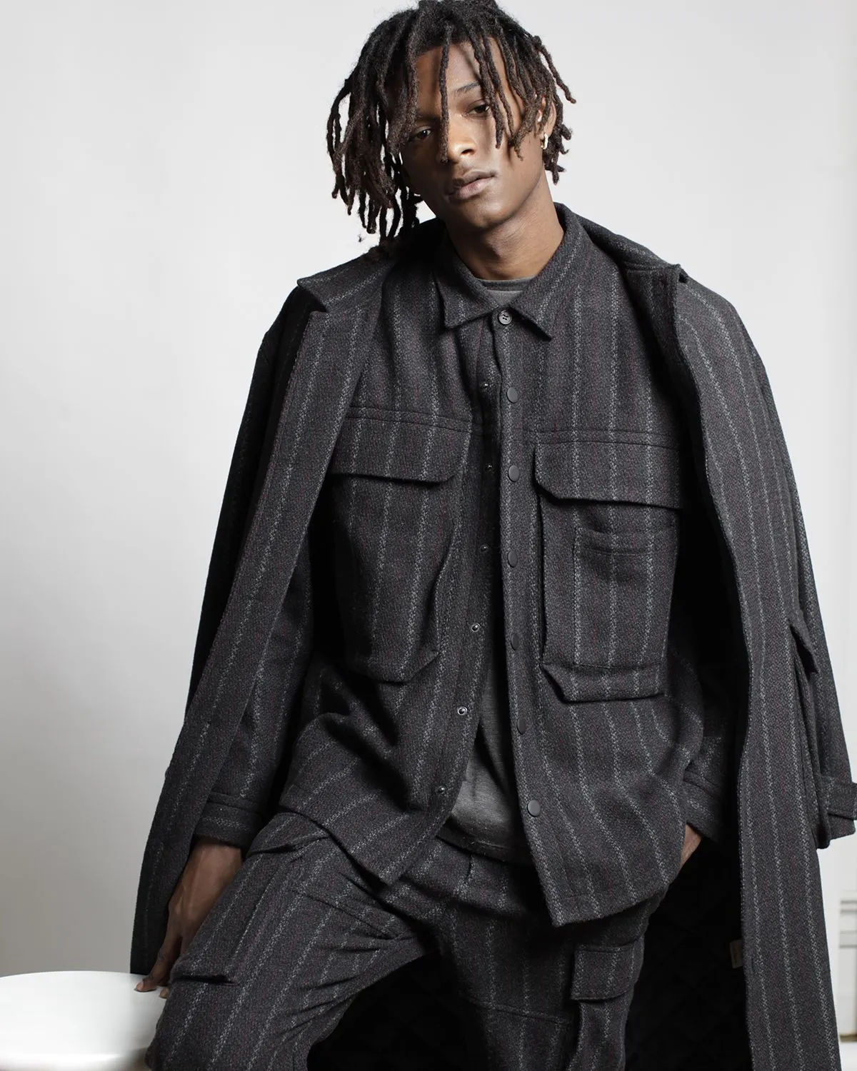 Honore Chalk Stripe Woven Overcoat (FINAL SALE)