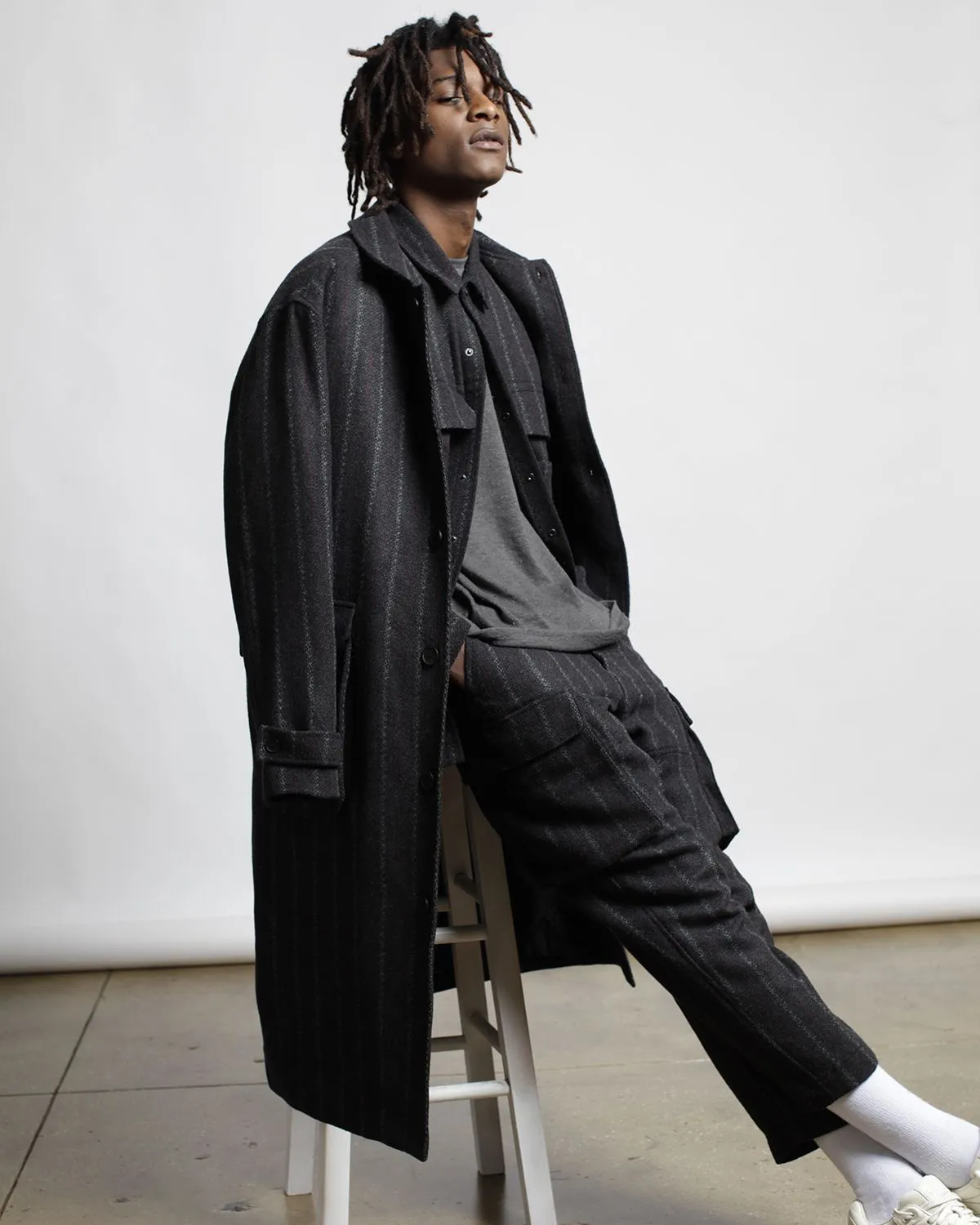 Honore Chalk Stripe Woven Overcoat (FINAL SALE)