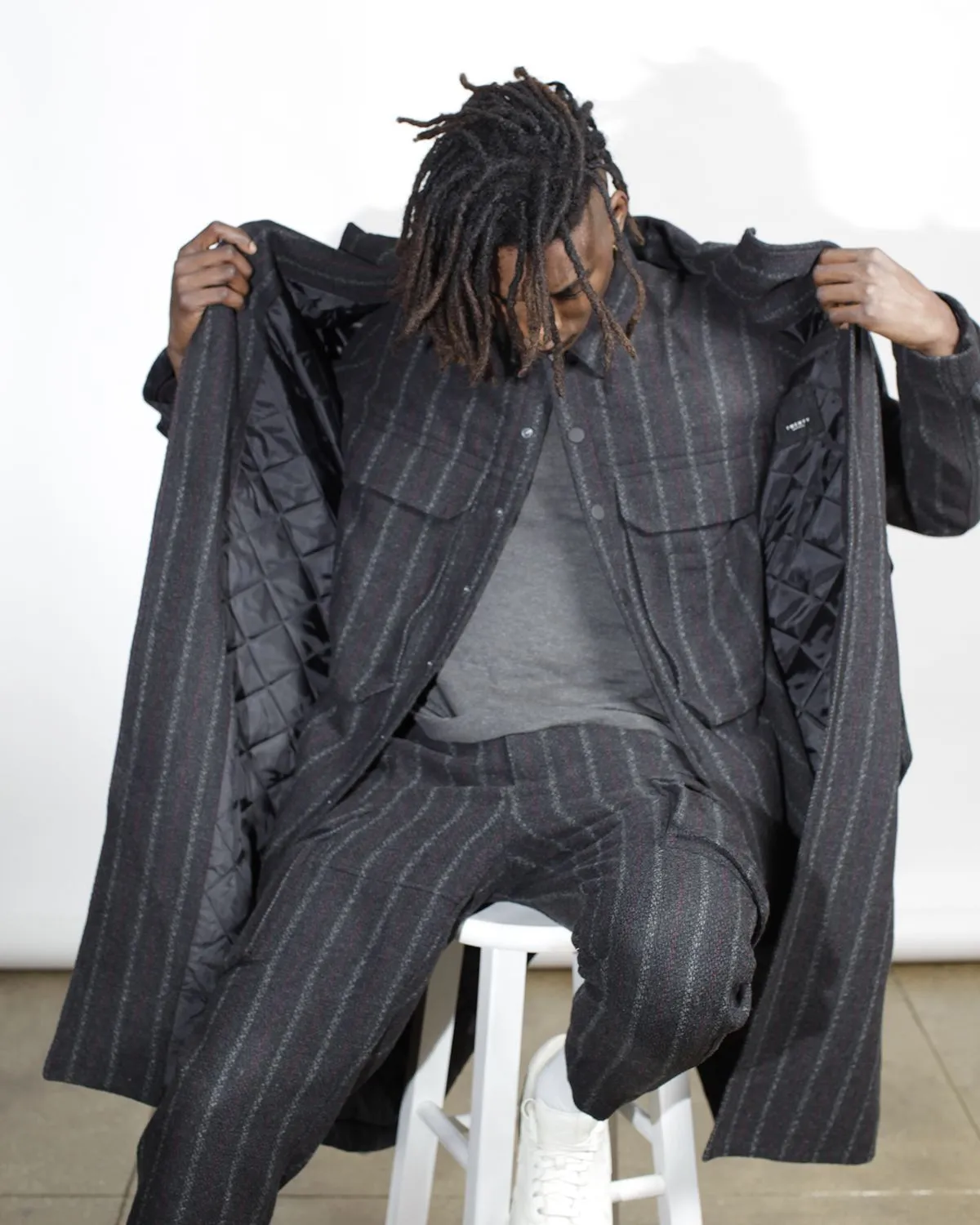 Honore Chalk Stripe Woven Overcoat (FINAL SALE)