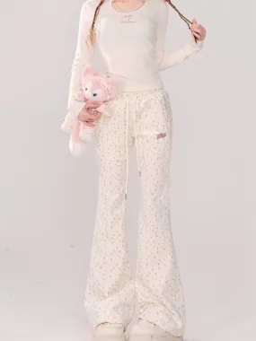 Korean-Style Floral Print Drawstring Casual Pants