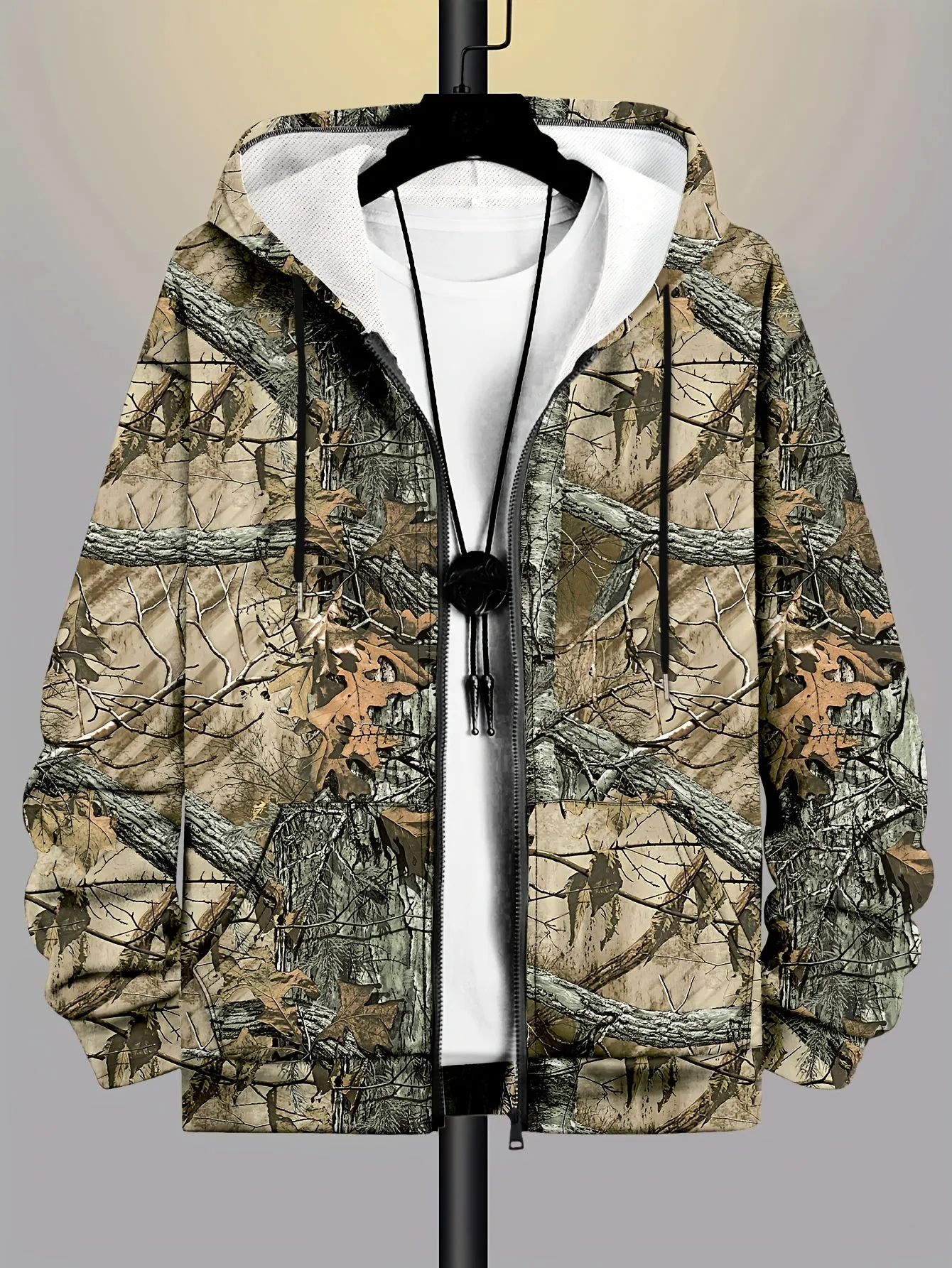 Men's Lightweight Hooded Jacket - Casual Zip-Up with Unique Print, Perfect for Spring & Fall, PLUS SIZE