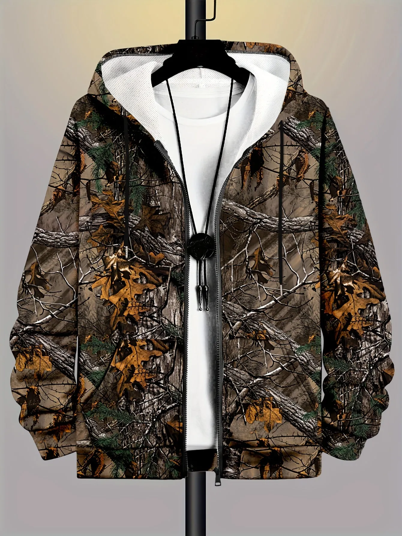 Men's Lightweight Hooded Jacket - Casual Zip-Up with Unique Print, Perfect for Spring & Fall, PLUS SIZE