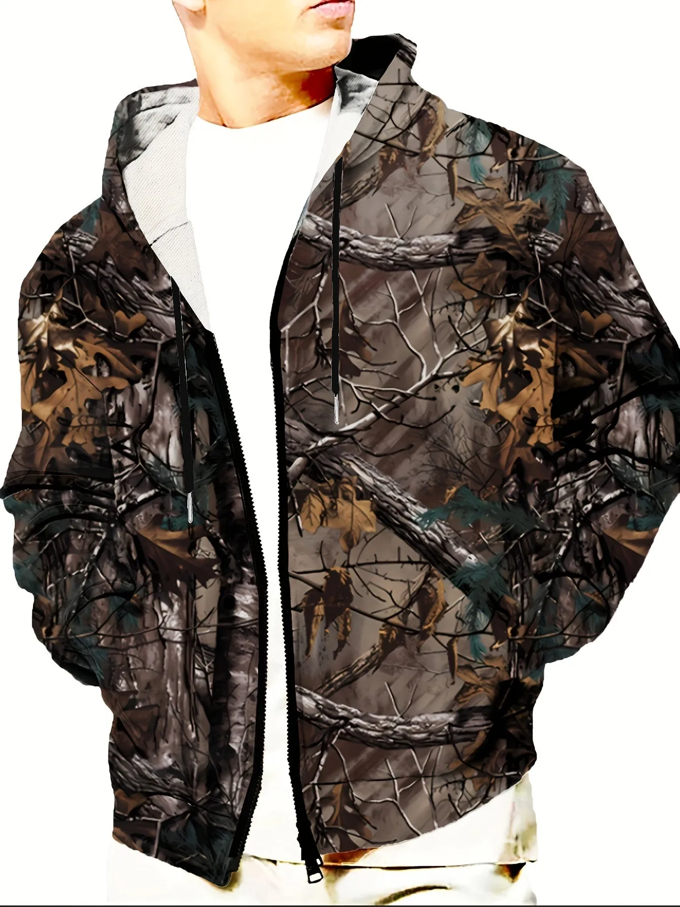 Men's Lightweight Hooded Jacket - Casual Zip-Up with Unique Print, Perfect for Spring & Fall, PLUS SIZE