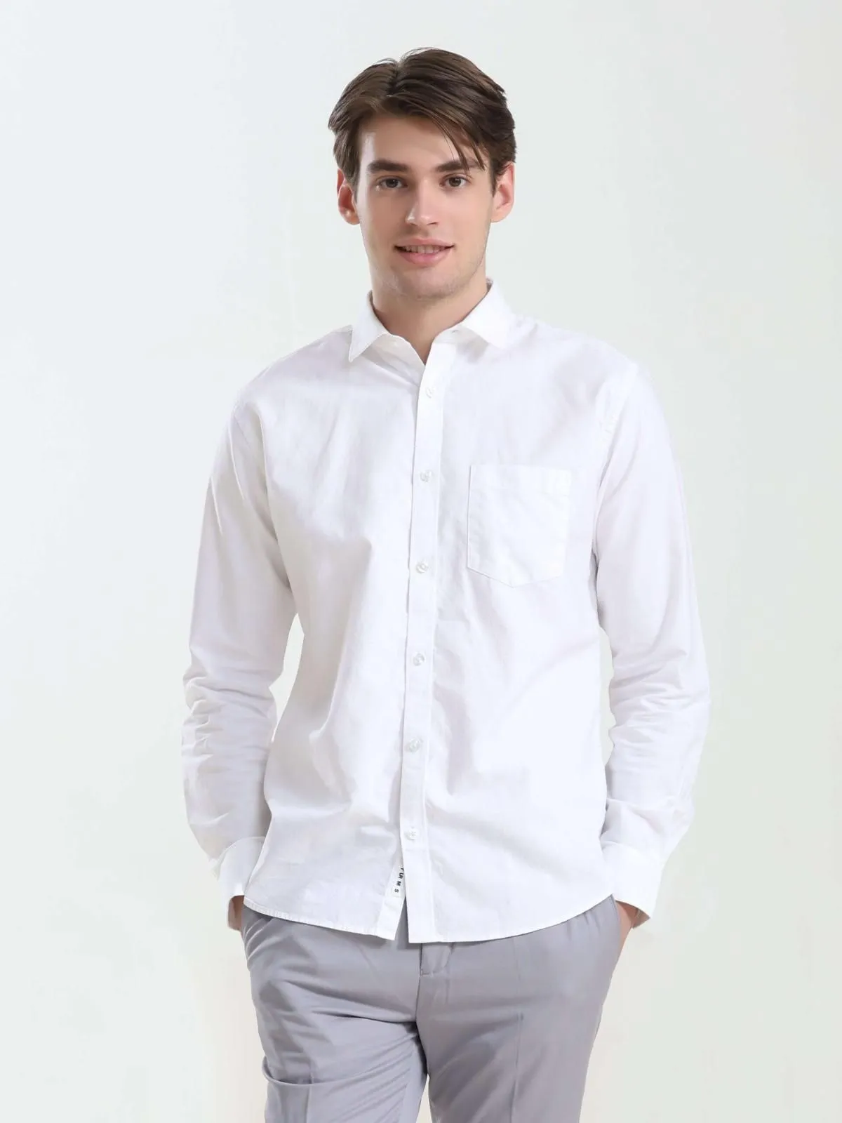 Men's Luxury White Cotton Shirt with Anti-Stain and Anti-Odor Features