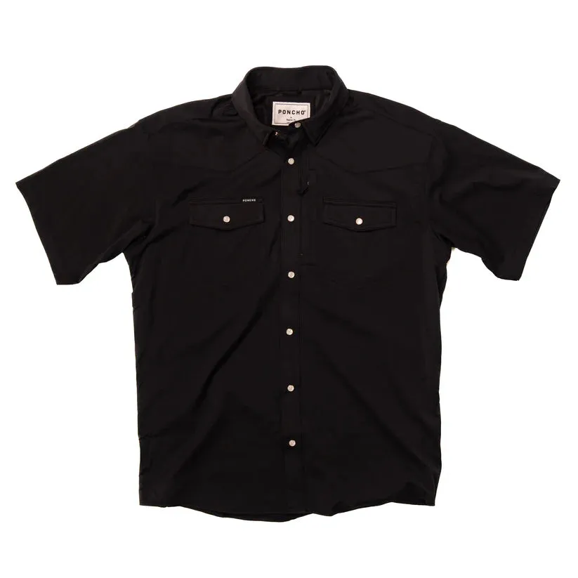 Men's Poncho Slim Fit Black Pearl Snap Shirt Bandera-Blk