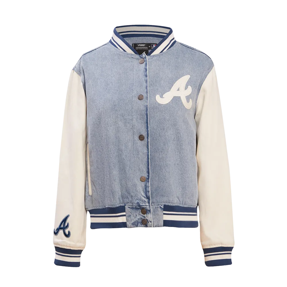 MLB ATLANTA BRAVES VARSITY BLUES WOMEN'S DENIM VARSITY JACKET (DENIM/LINEN)