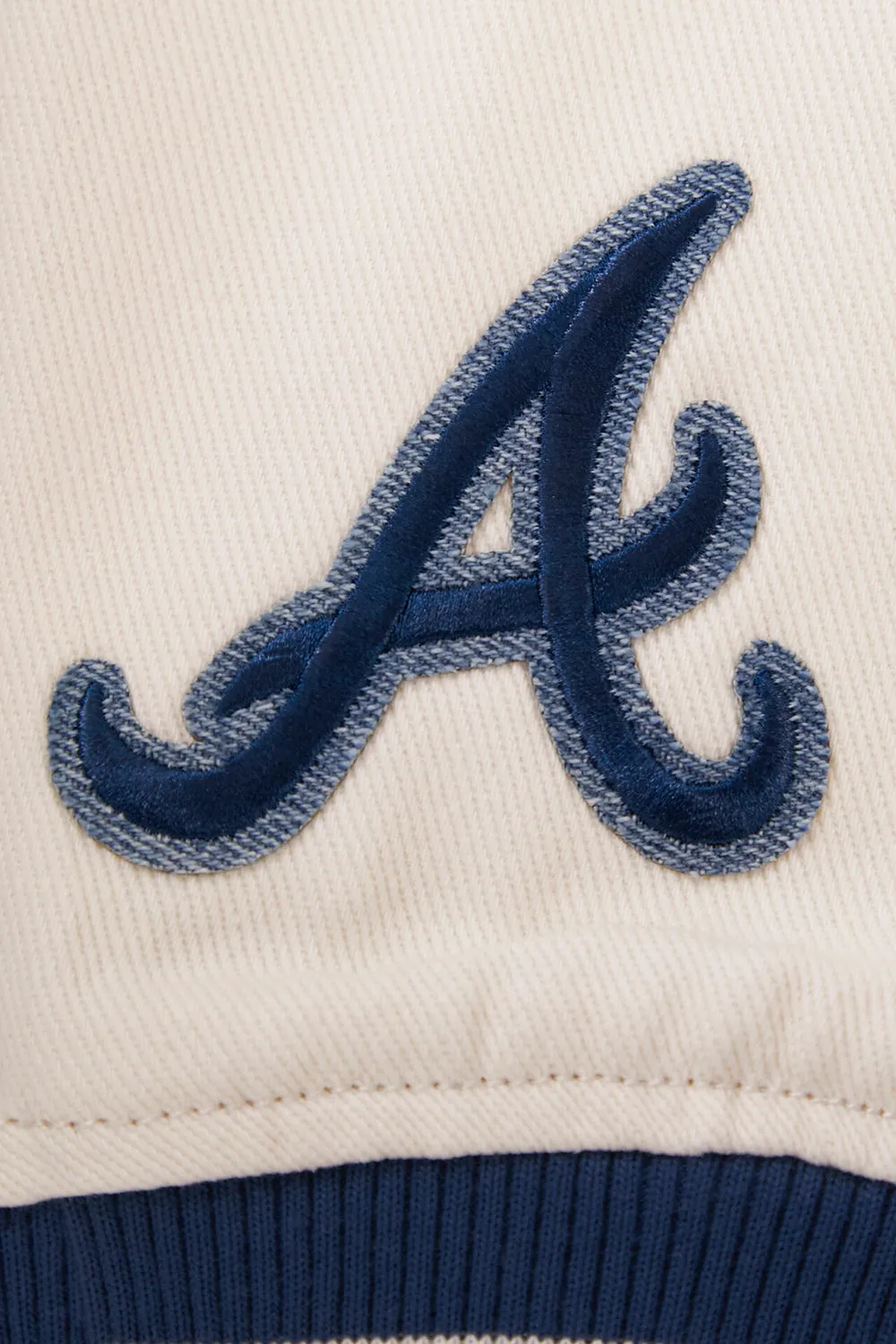 MLB ATLANTA BRAVES VARSITY BLUES WOMEN'S DENIM VARSITY JACKET (DENIM/LINEN)