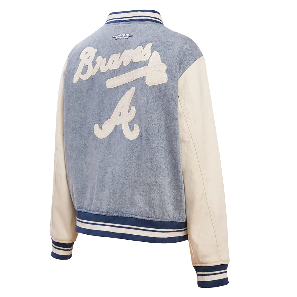 MLB ATLANTA BRAVES VARSITY BLUES WOMEN'S DENIM VARSITY JACKET (DENIM/LINEN)