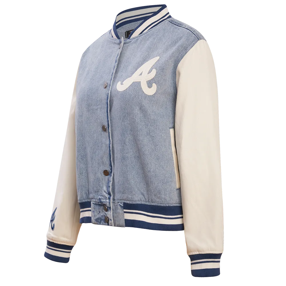 MLB ATLANTA BRAVES VARSITY BLUES WOMEN'S DENIM VARSITY JACKET (DENIM/LINEN)