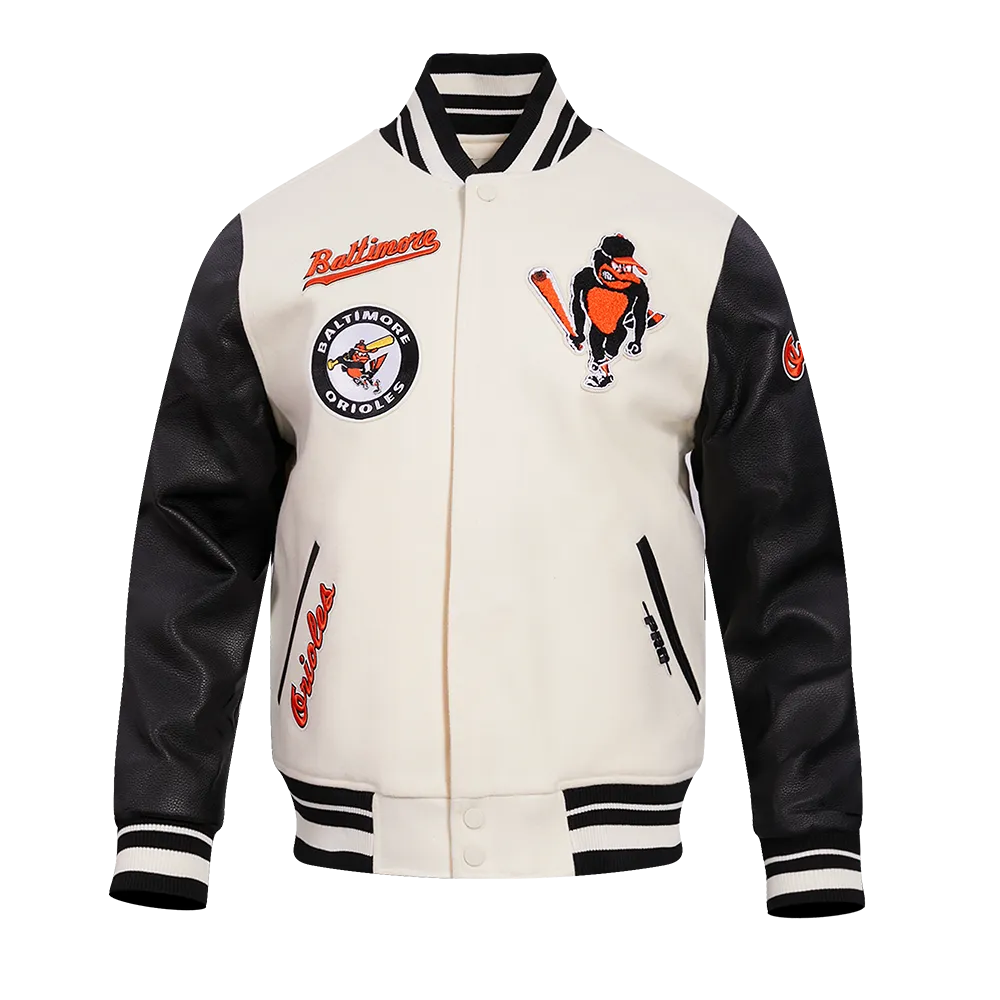 Vintage-Inspired Baltimore Orioles Mens Ribbed Wool Varsity Jacket (Eggshell/Black)