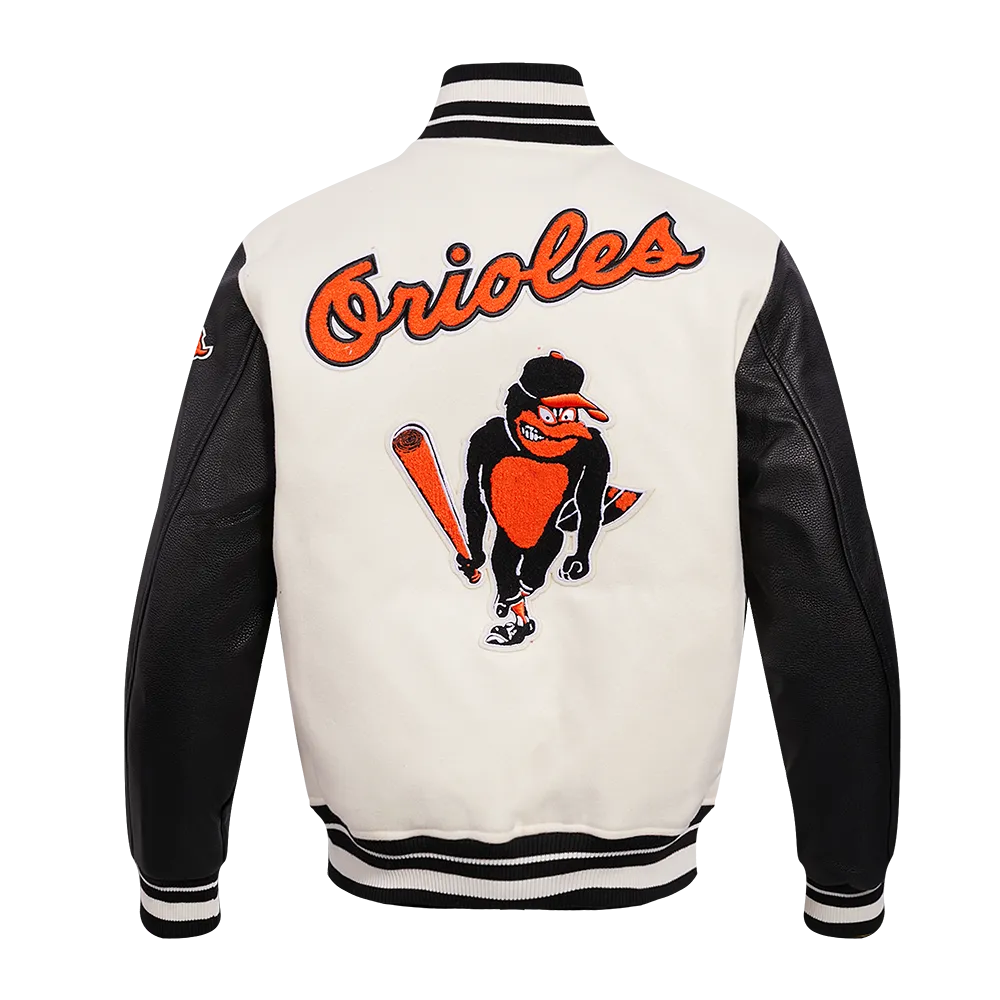 Vintage-Inspired Baltimore Orioles Mens Ribbed Wool Varsity Jacket (Eggshell/Black)
