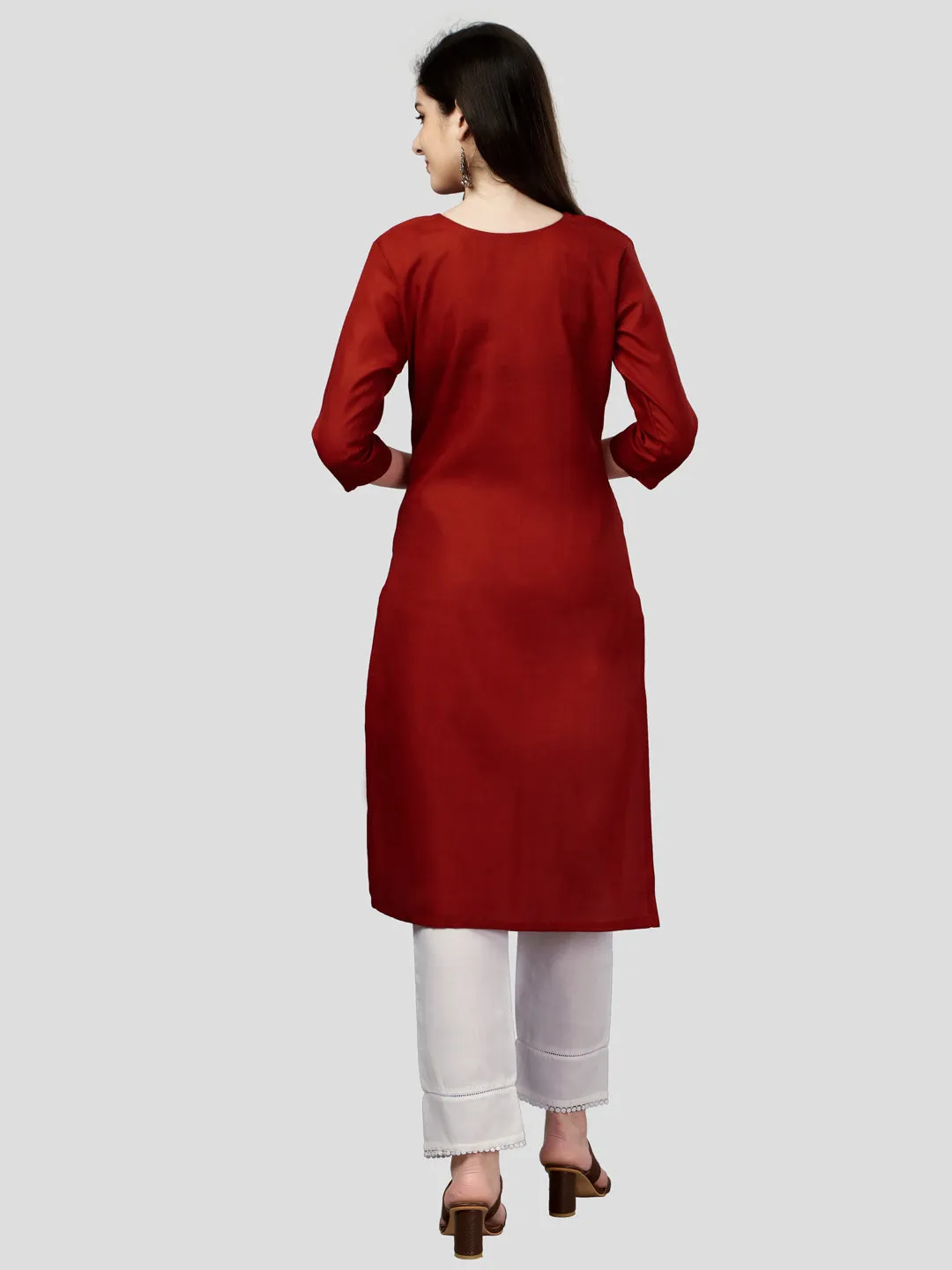 Orange Heavy Cotton Magic Slub With Casual Embroidery Kurti