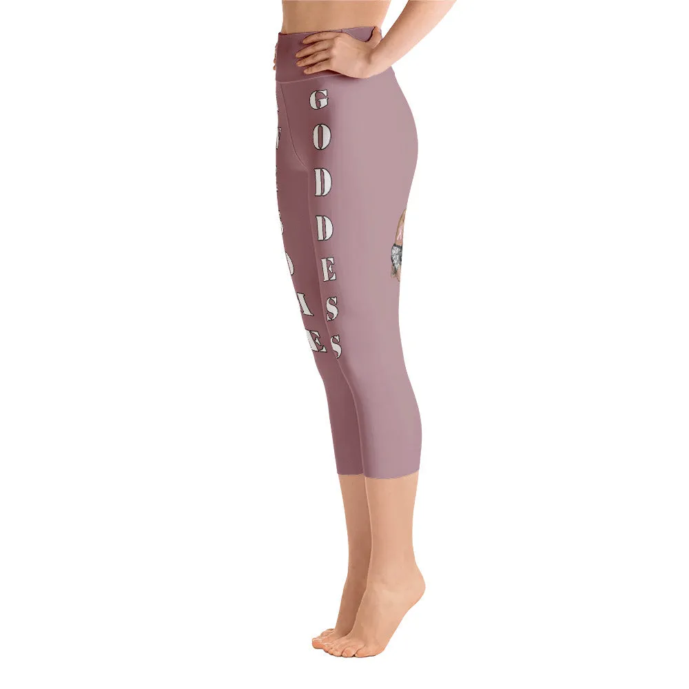 Our best viral leggings dusty rose awesome goddess white letters