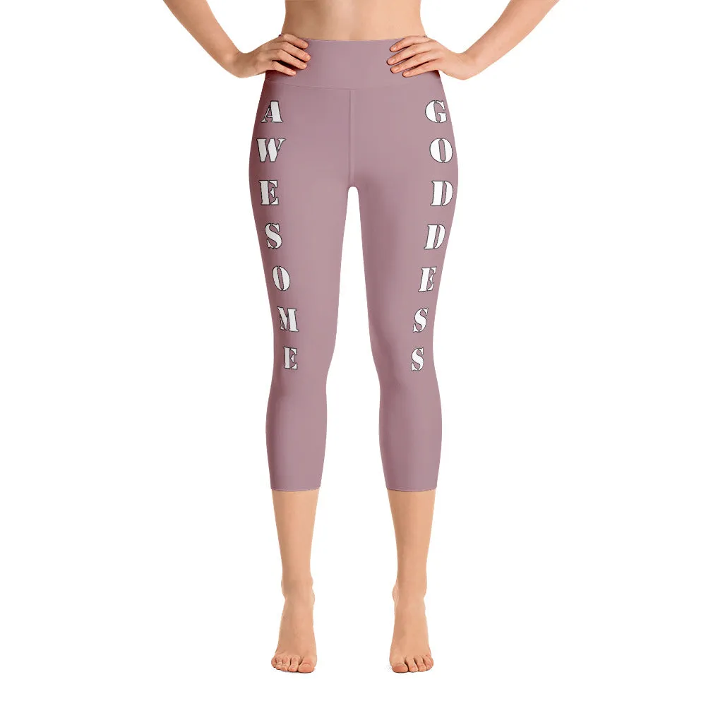 Our best viral leggings dusty rose awesome goddess white letters