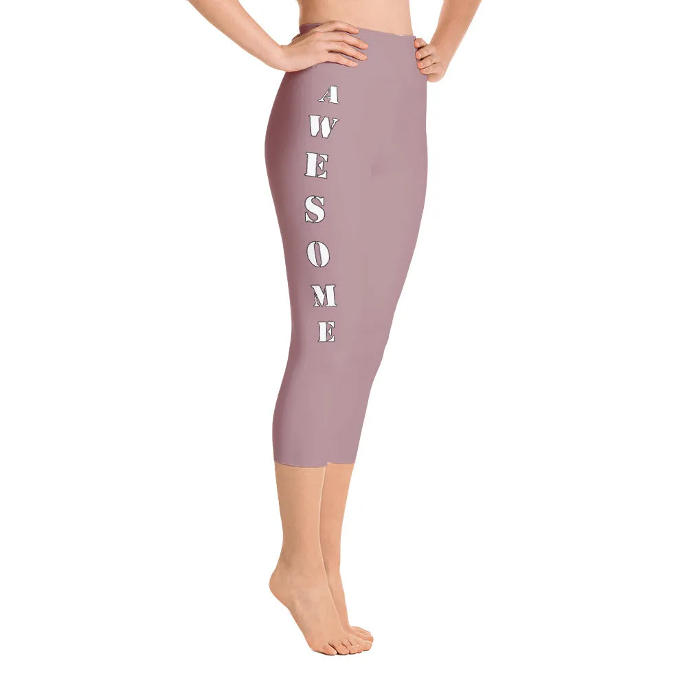Our best viral leggings dusty rose awesome goddess white letters