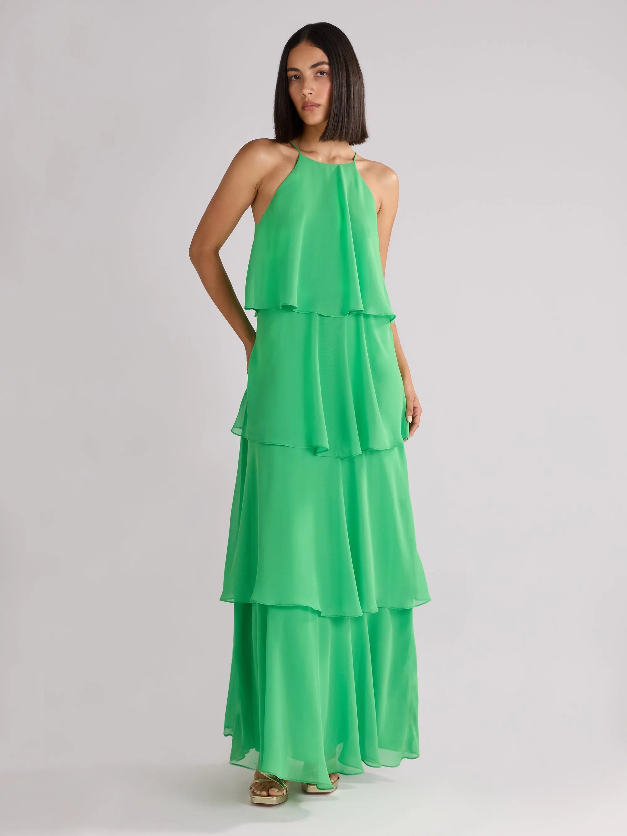 Petite Savannah Green Chiffon Tiered Maxi Dress