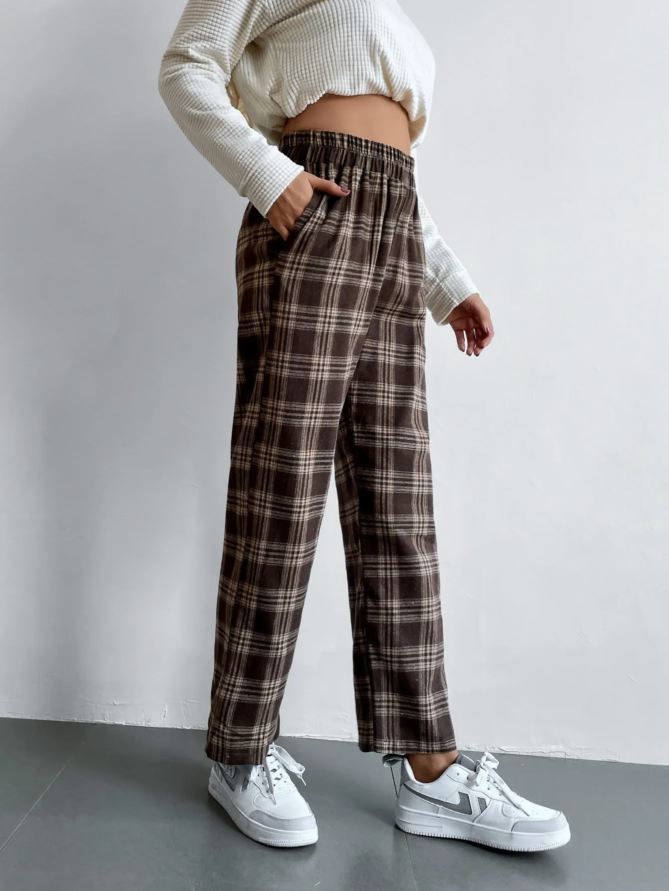 Preppy Tartan High Waist Long Women Pants
