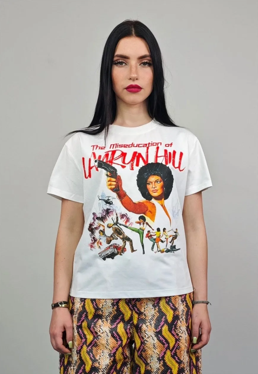 Retro movie t-shirt pistol print cropped top in white