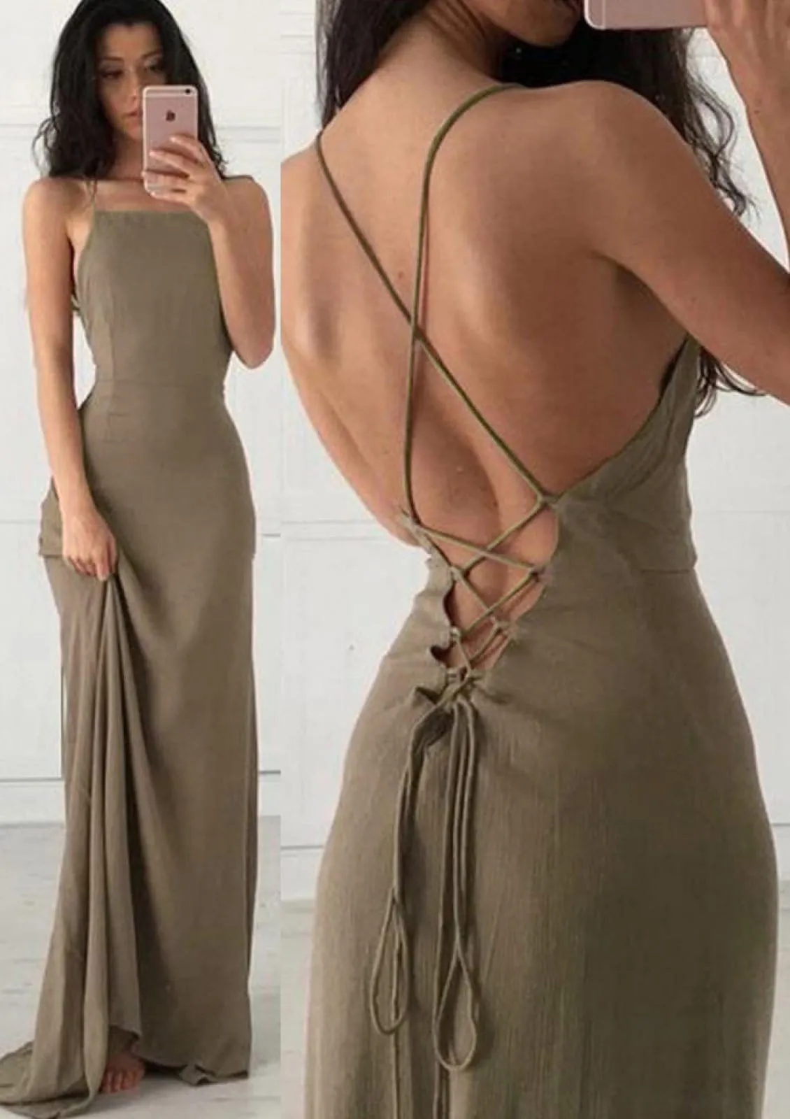 Sexy Spaghetti Strap Chiffon Long Sleeveless Prom Dress Evening Gown
