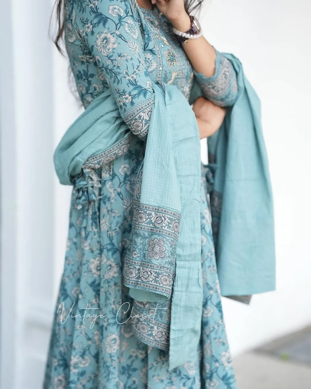 Sky Blue Anarkali Kurta Set With Dupatta