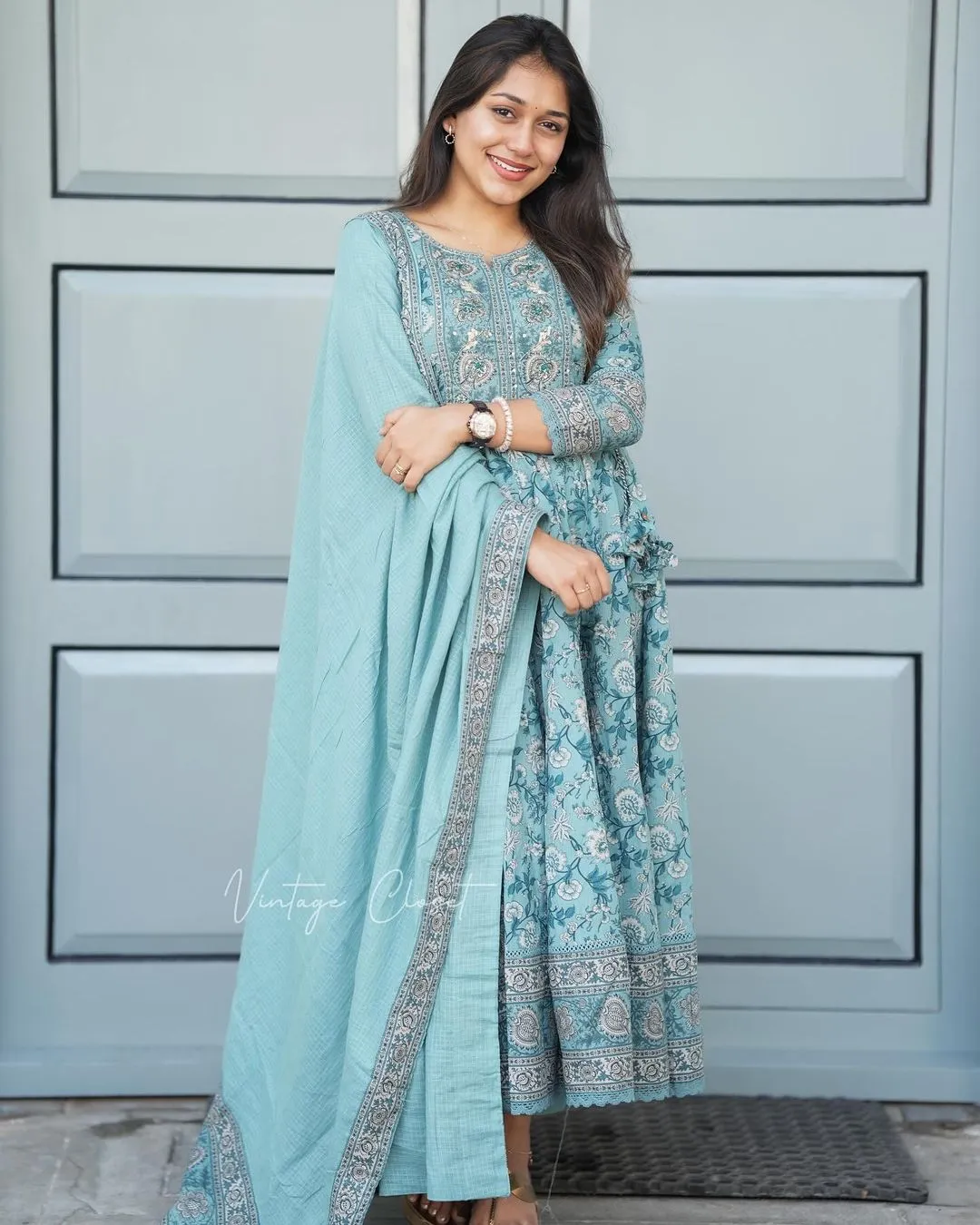 Sky Blue Anarkali Kurta Set With Dupatta