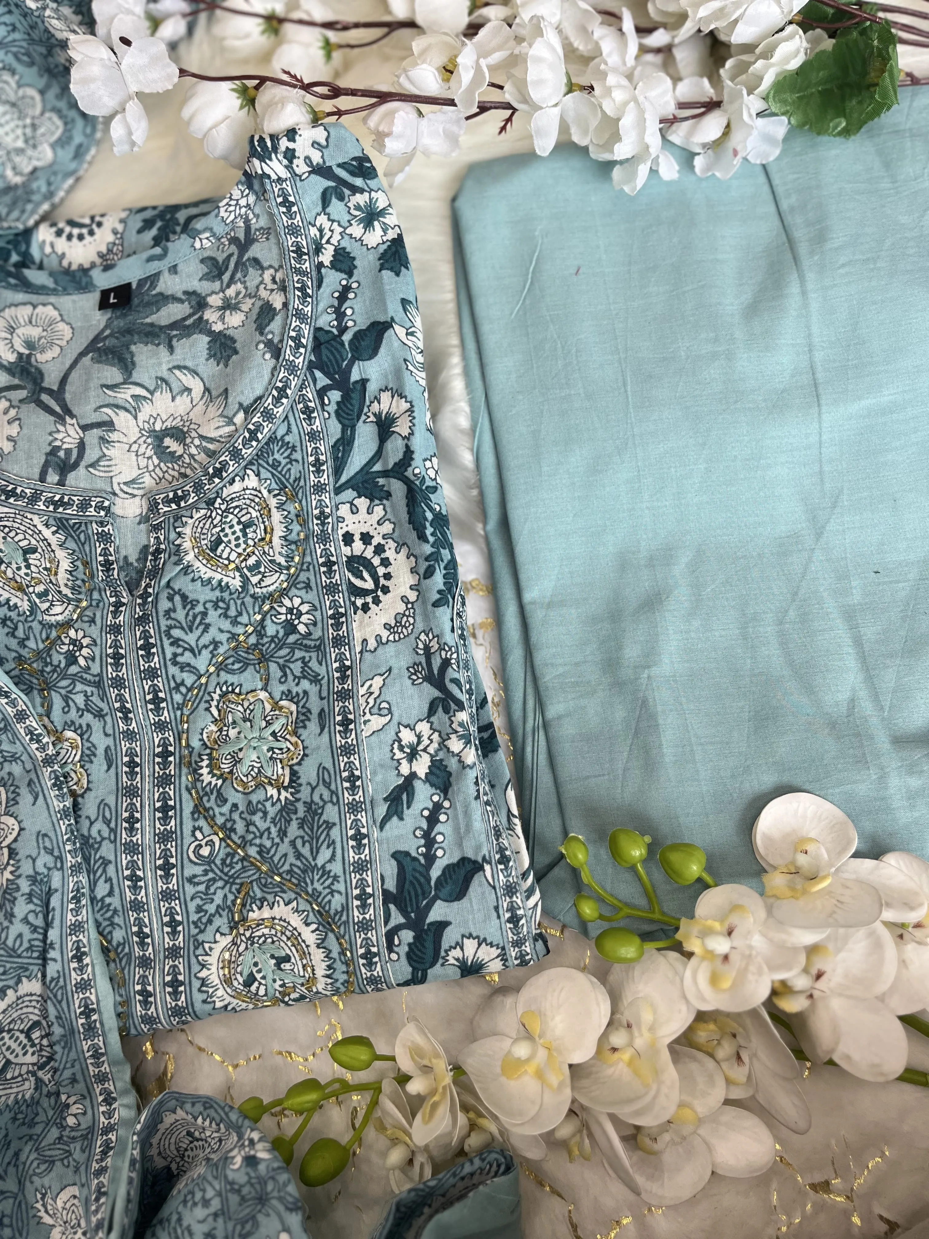 Sky Blue Anarkali Kurta Set With Dupatta