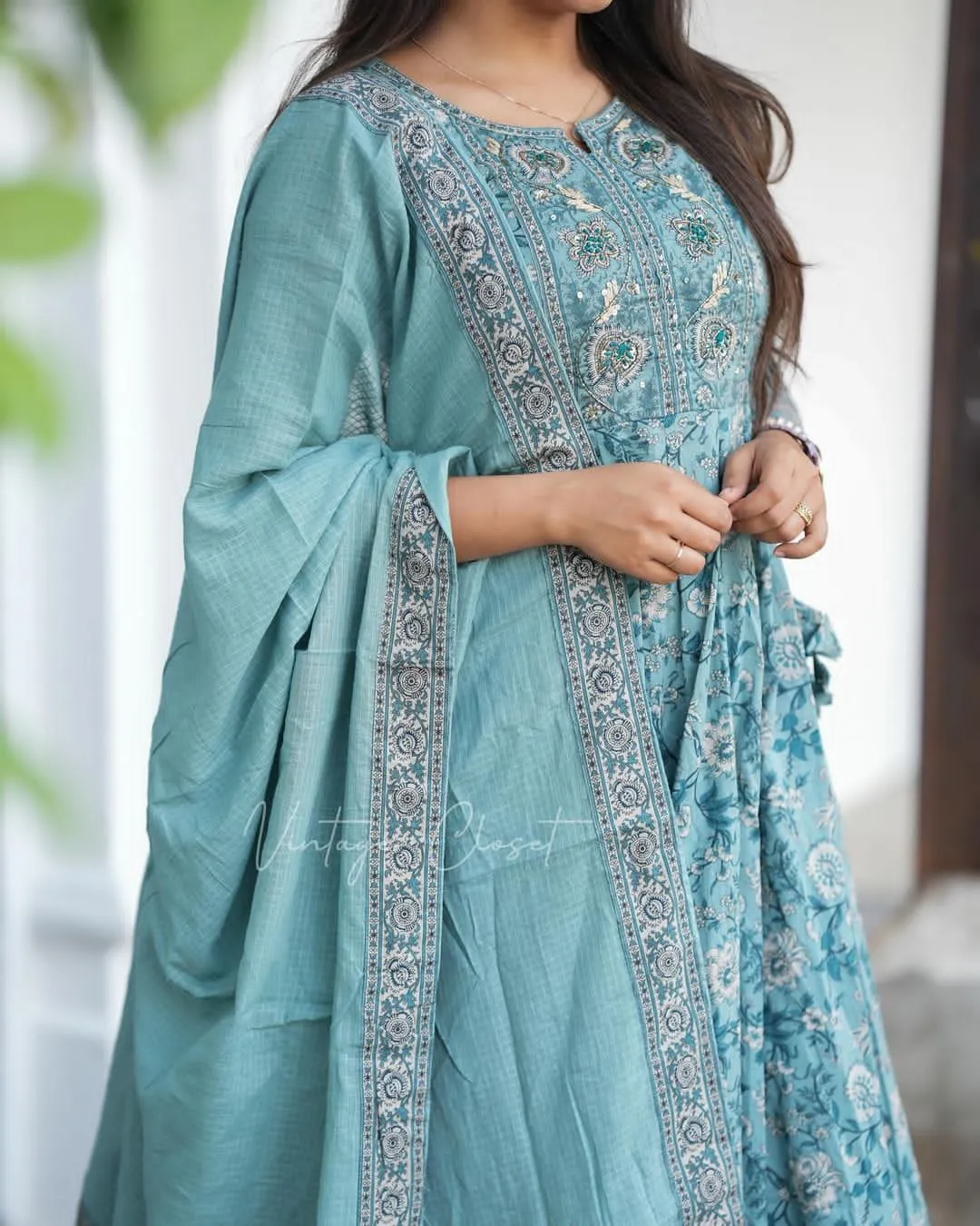 Sky Blue Anarkali Kurta Set With Dupatta