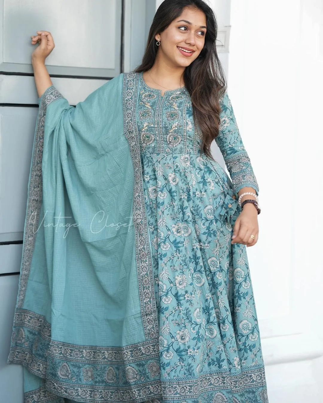 Sky Blue Anarkali Kurta Set With Dupatta