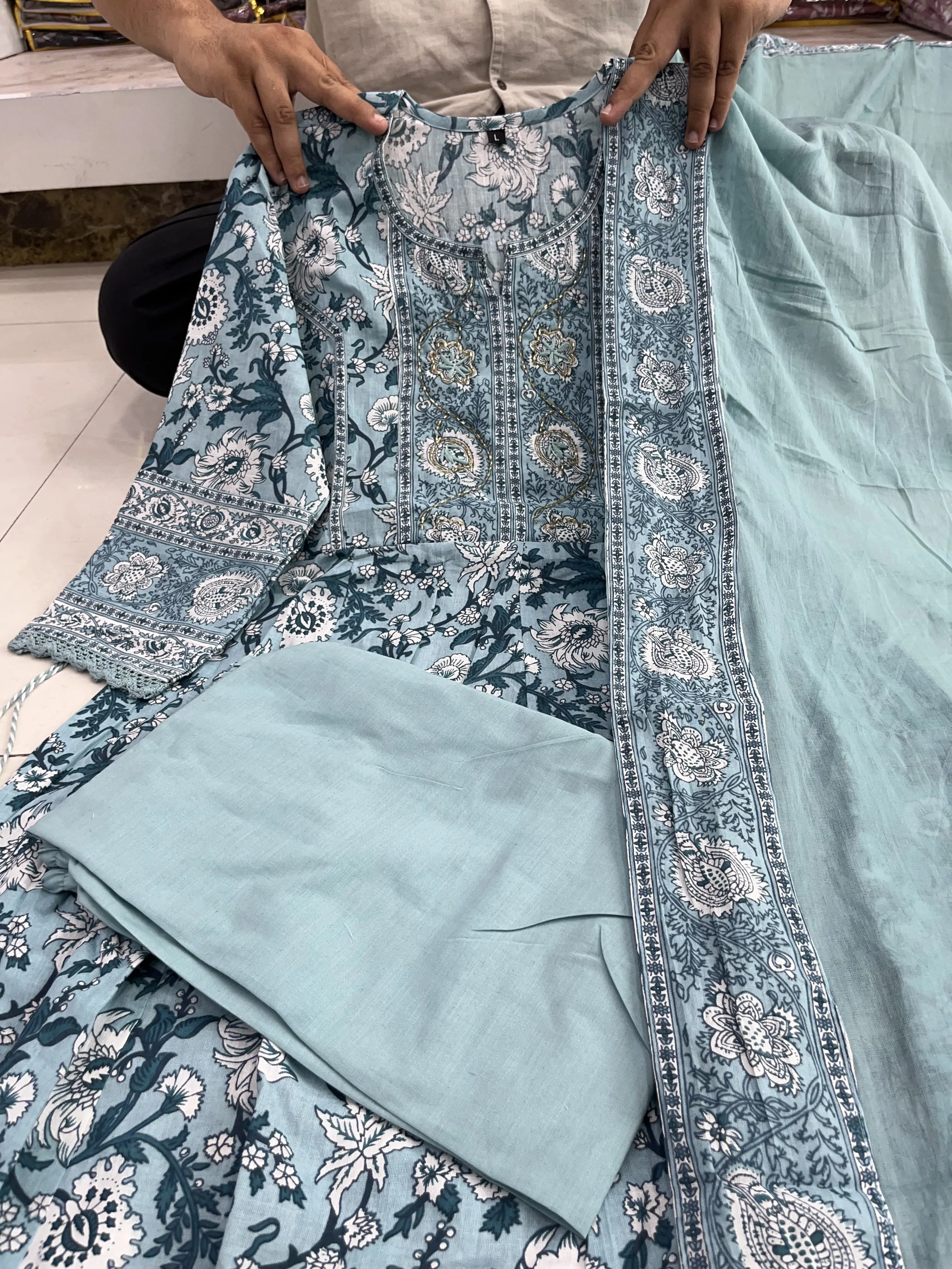 Sky Blue Anarkali Kurta Set With Dupatta
