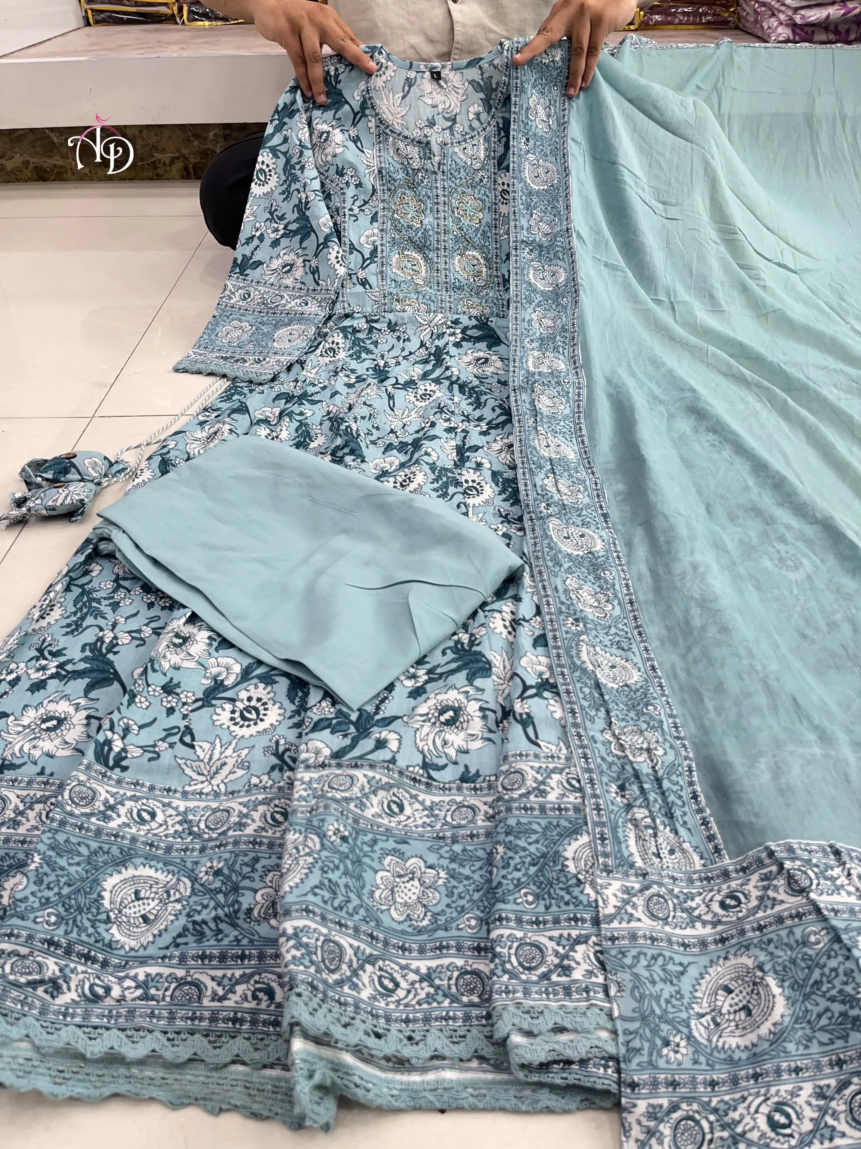 Sky Blue Anarkali Kurta Set With Dupatta