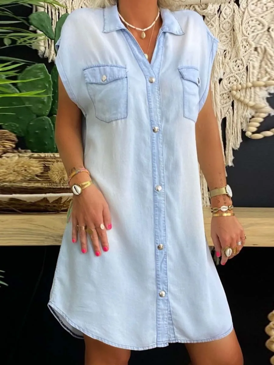 Stunncal Sleeveless Buttoned Shirt Denim Dress