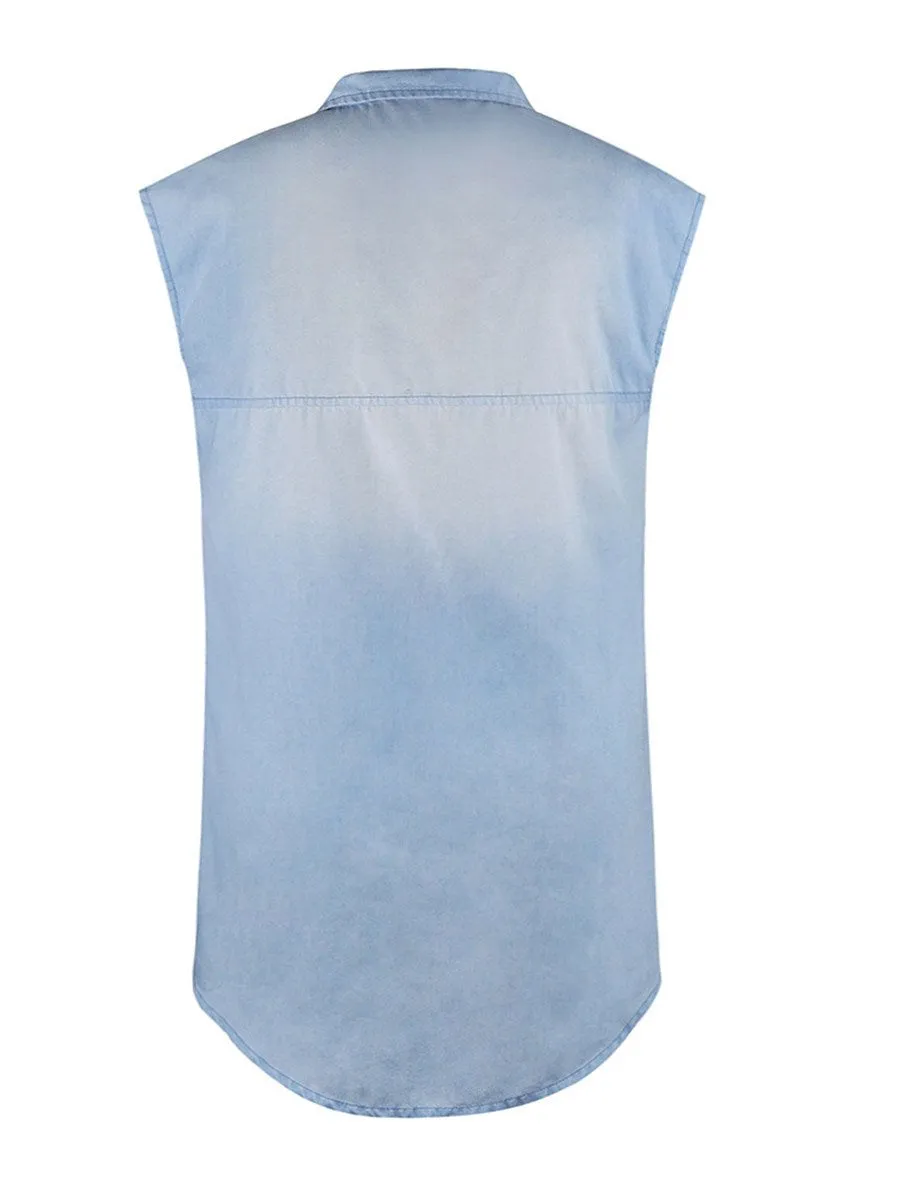 Stunncal Sleeveless Buttoned Shirt Denim Dress