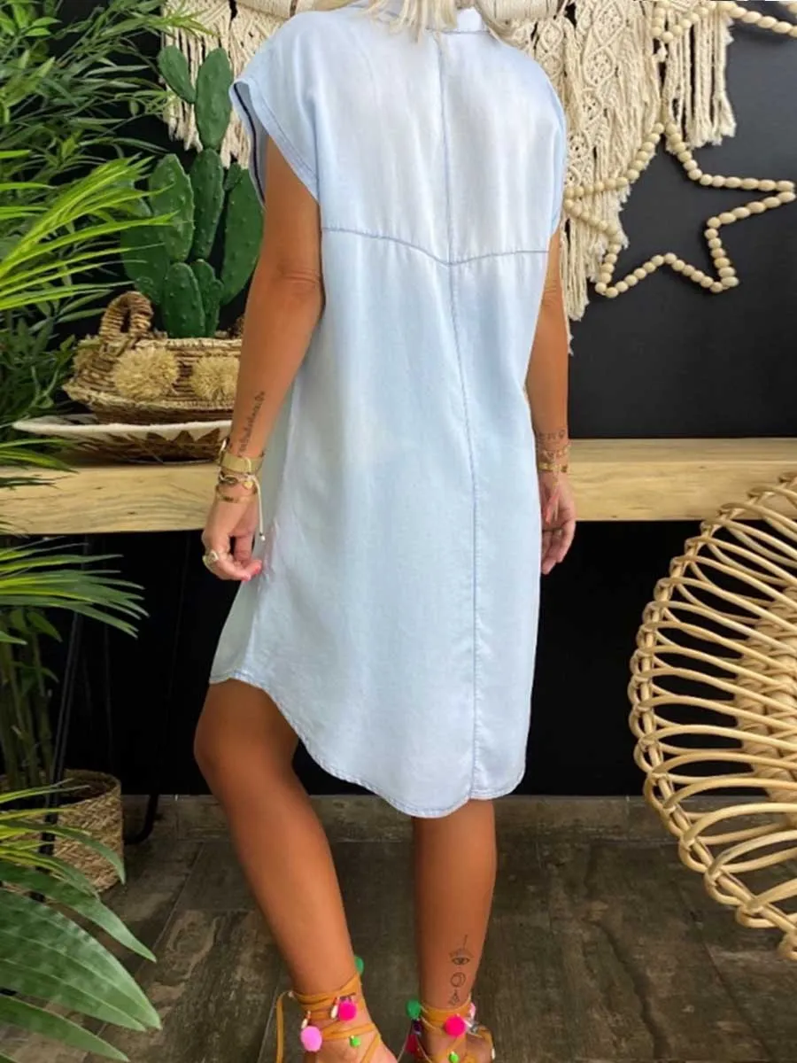 Stunncal Sleeveless Buttoned Shirt Denim Dress