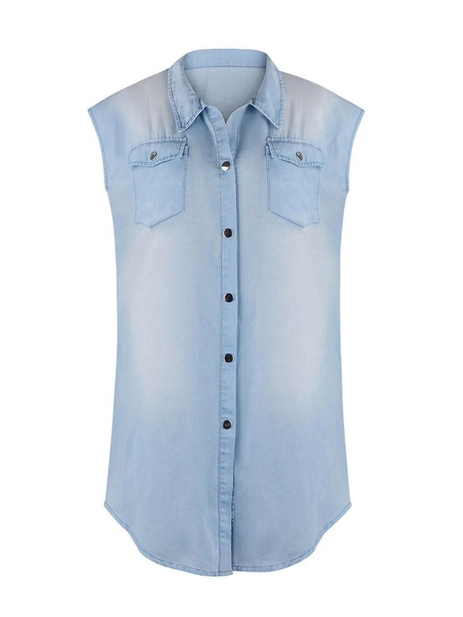 Stunncal Sleeveless Buttoned Shirt Denim Dress