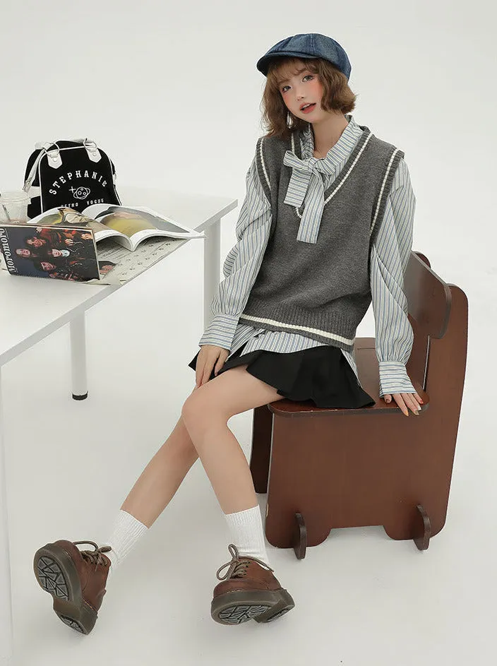 Style Korean Vest   Striped V-neck Shirt