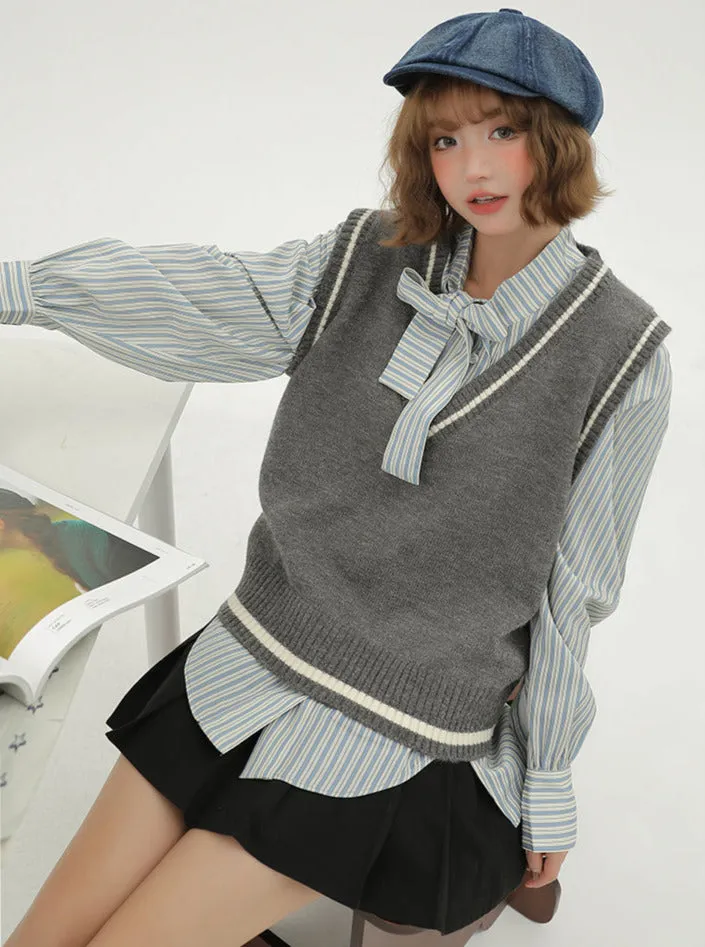 Style Korean Vest   Striped V-neck Shirt