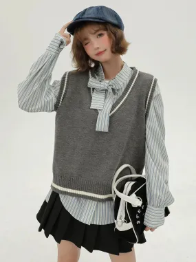 Style Korean Vest   Striped V-neck Shirt
