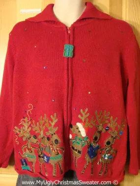 Tacky Holiday Sweater with Dancing Reindeer (f1043)