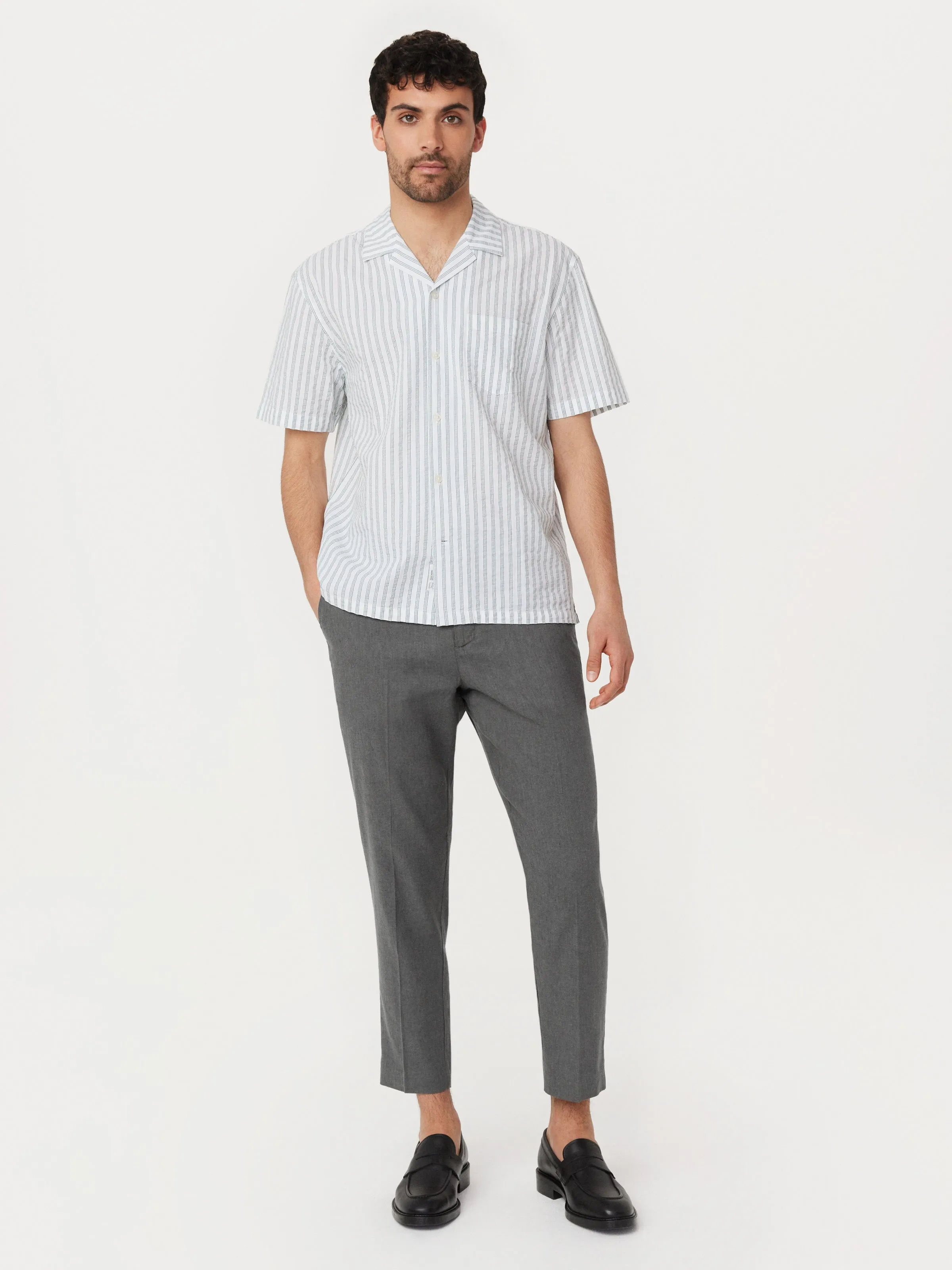 The Seersucker Camp Collar Shirt in Evergreen