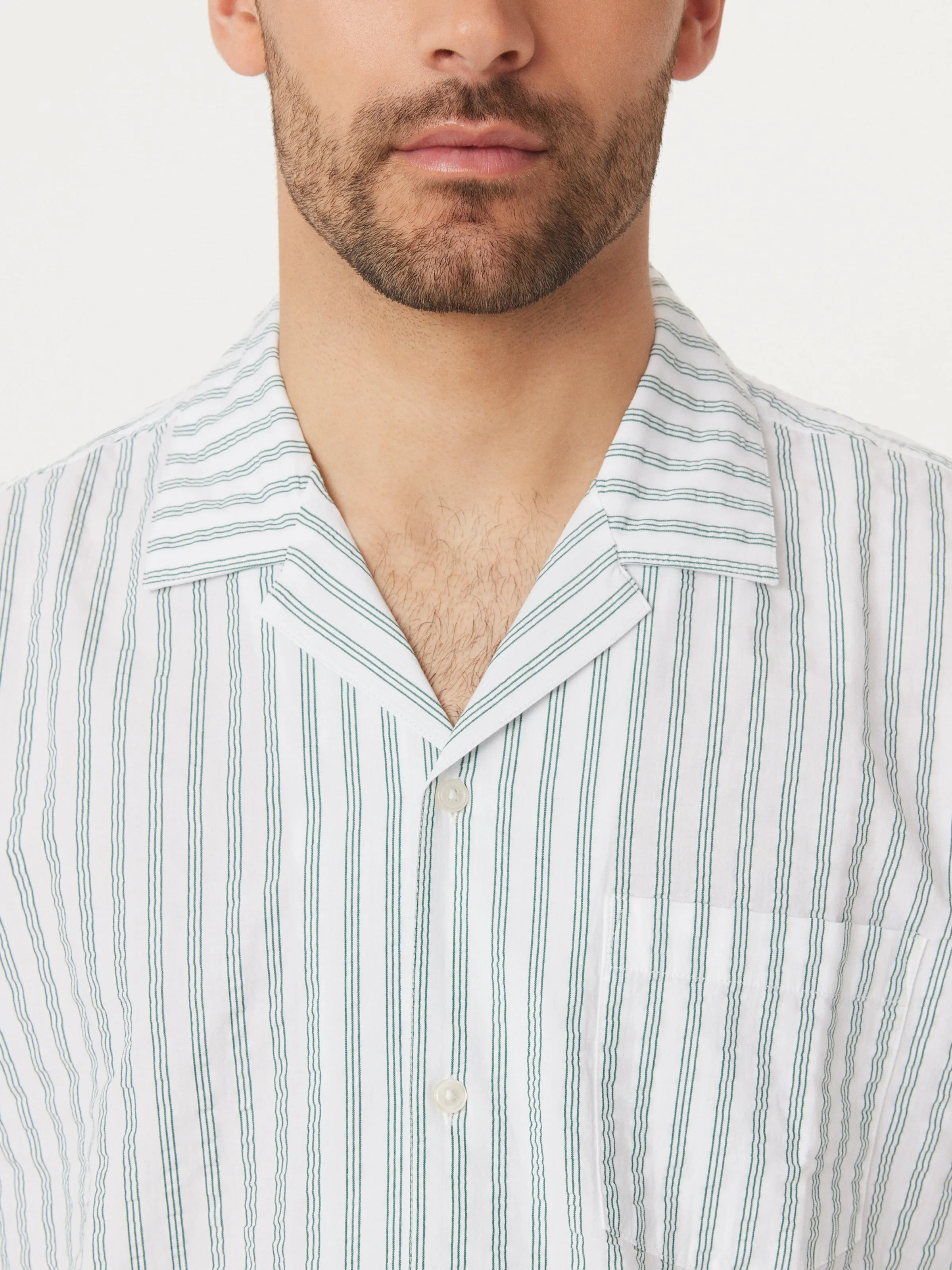 The Seersucker Camp Collar Shirt in Evergreen