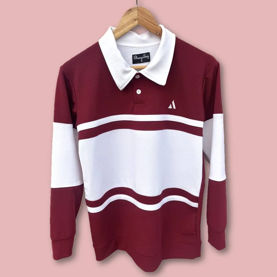 Winter Full Sleeve Collar T-Shirt Maroon & White 2-Stripes