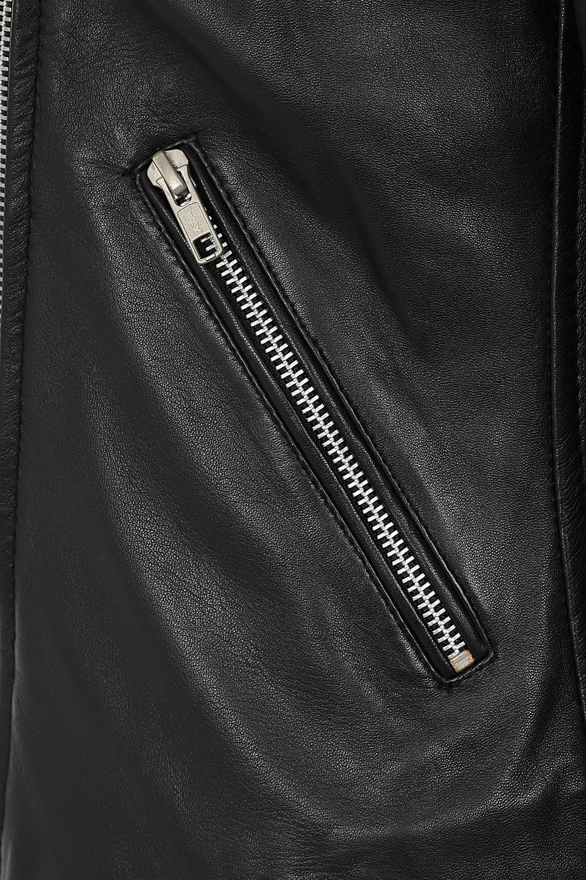 Women's Black Biker Style Real Leather Jacket - CELIA