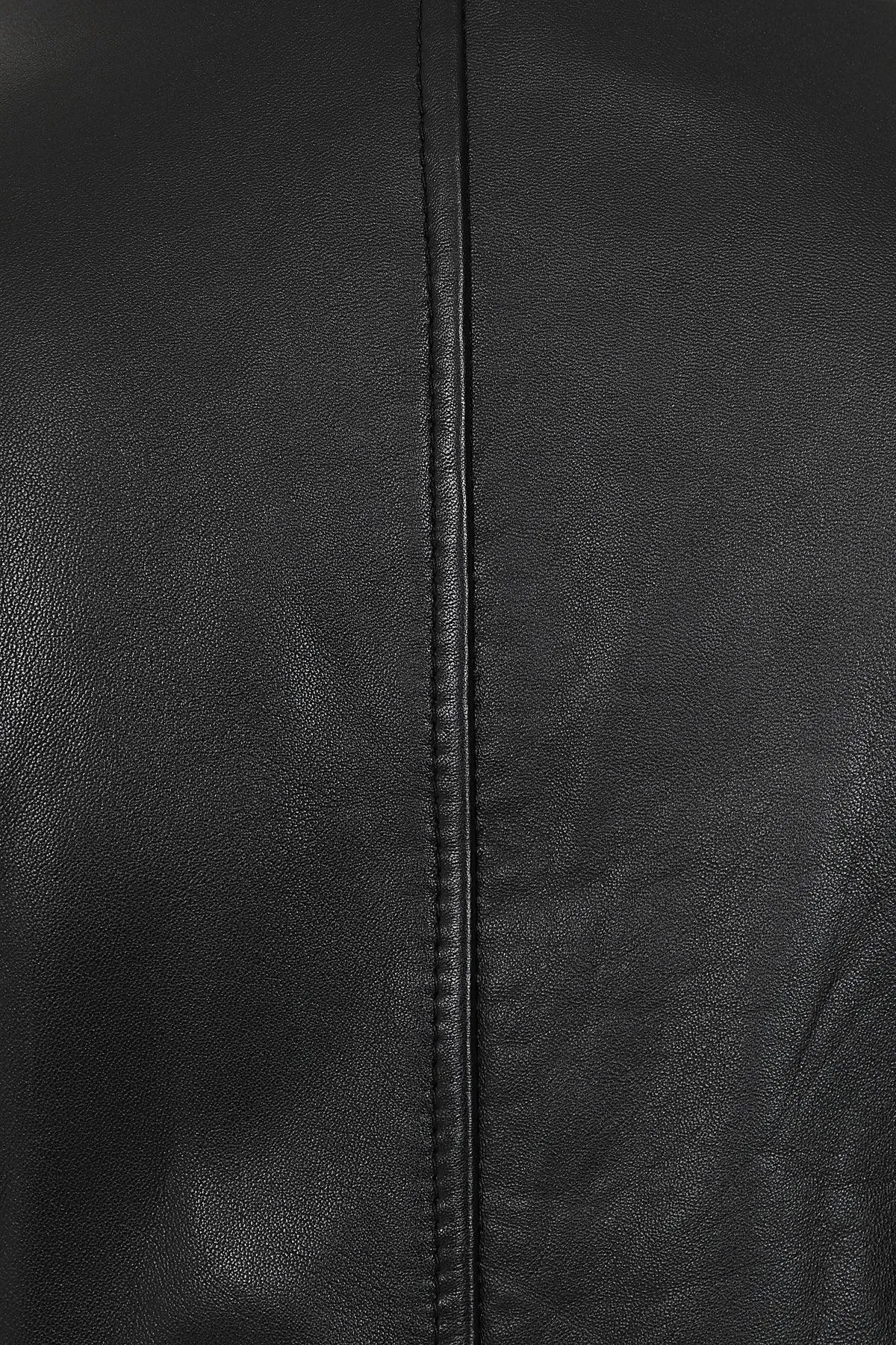 Women's Black Biker Style Real Leather Jacket - CELIA