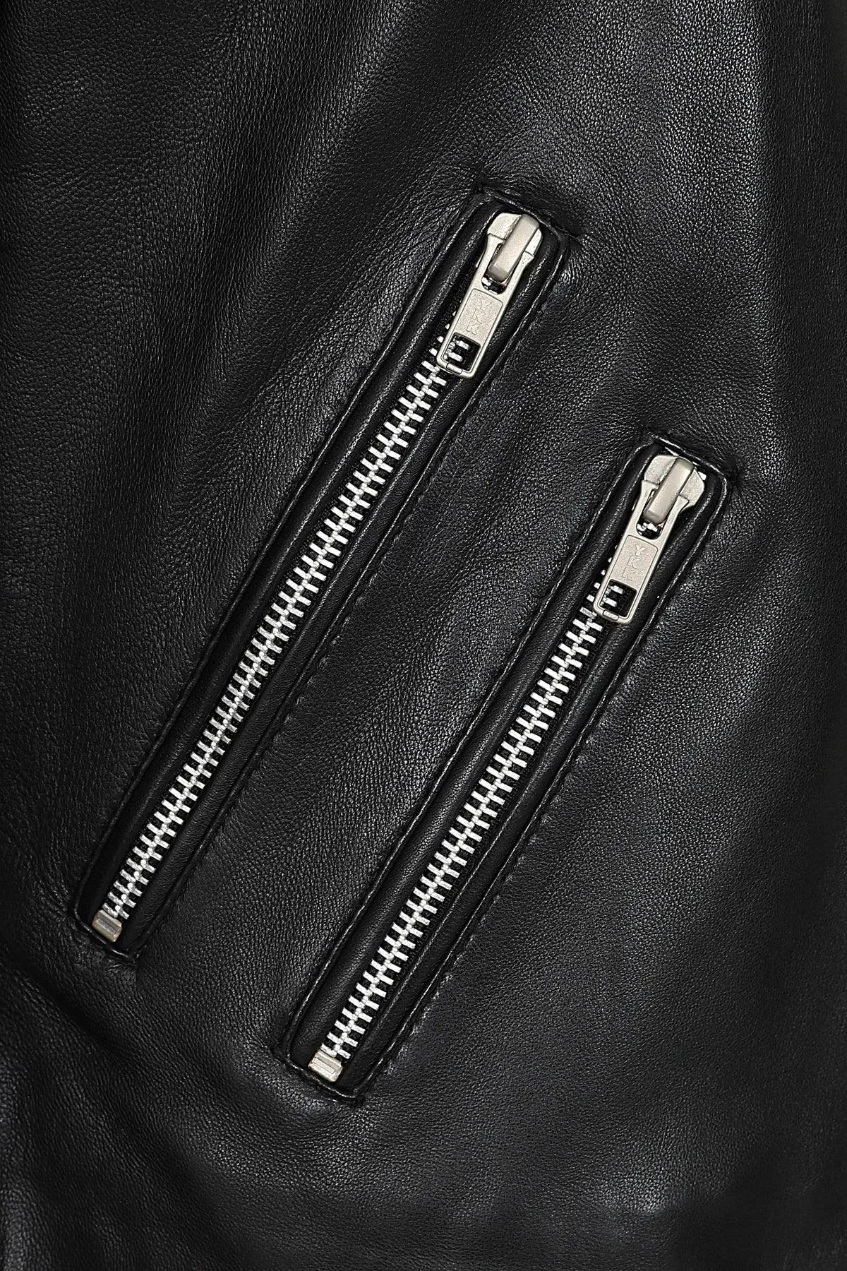 Women's Black Biker Style Real Leather Jacket - CELIA