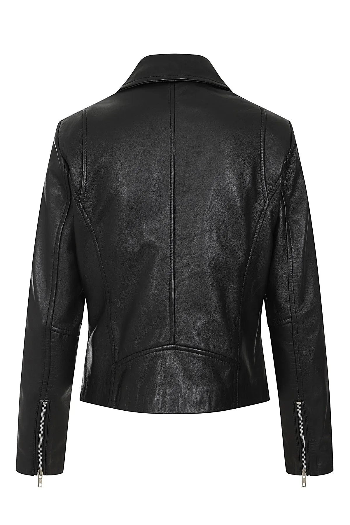 Women's Black Biker Style Real Leather Jacket - CELIA