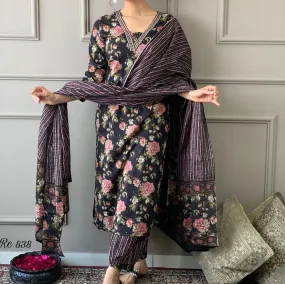 Women's Designer Lable Mishwa Pure Cotton Aline Kurta Set With Block Print