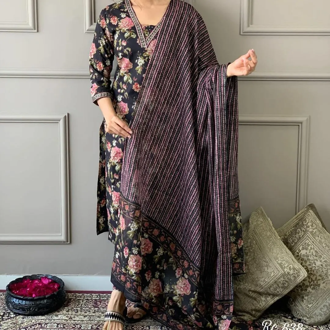 Women's Designer Lable Mishwa Pure Cotton Aline Kurta Set With Block Print
