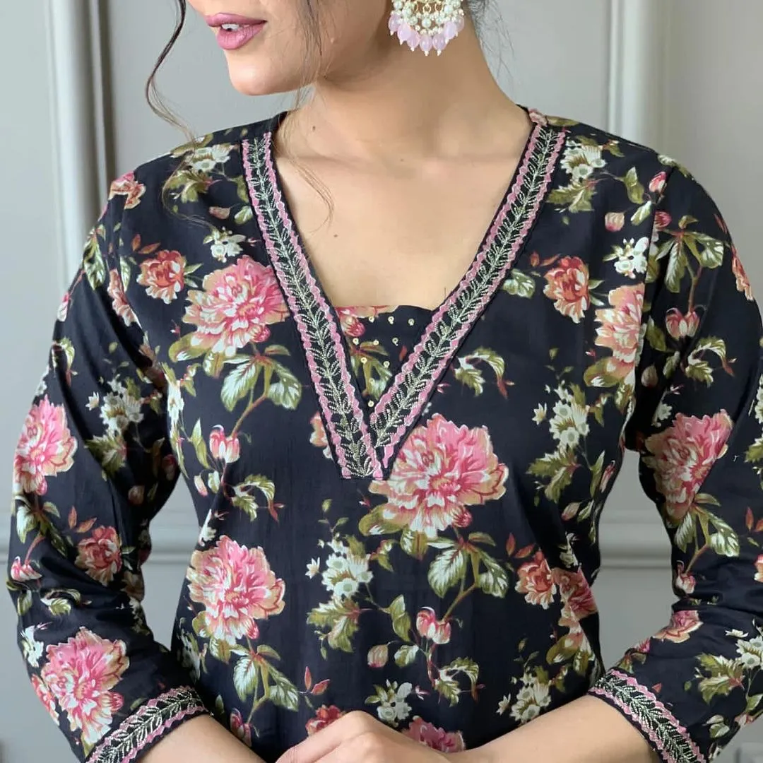 Women's Designer Lable Mishwa Pure Cotton Aline Kurta Set With Block Print