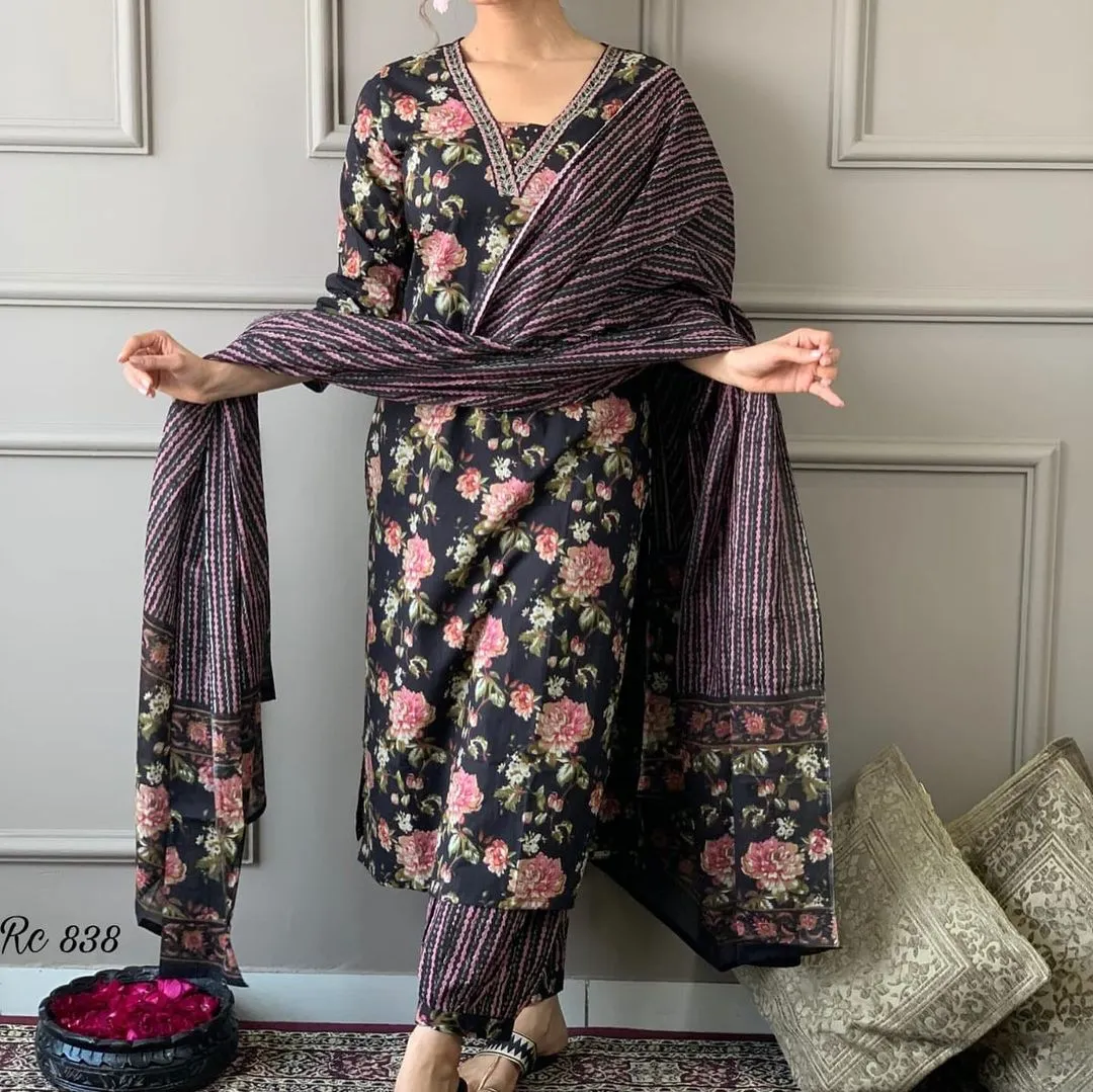 Women's Designer Lable Mishwa Pure Cotton Aline Kurta Set With Block Print